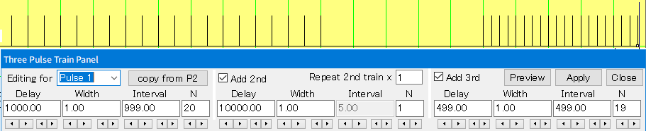 Stimulation protocol with varying frequencies and longer intervals
